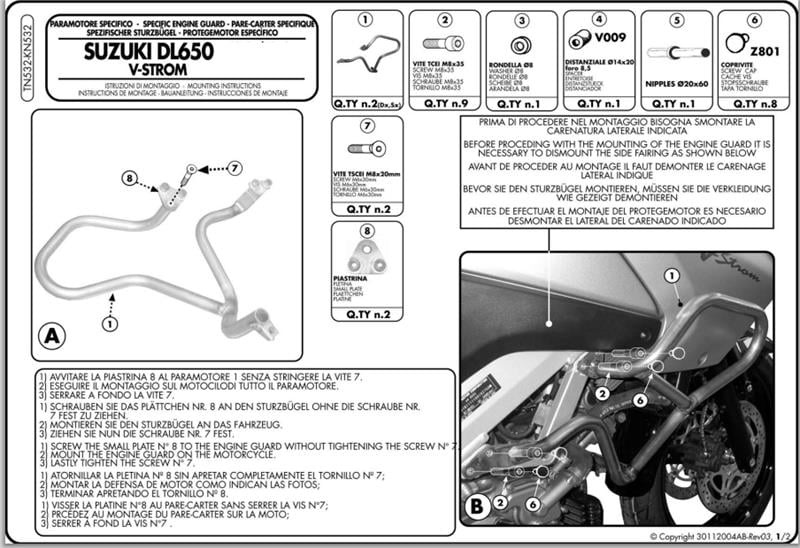 KAPPA KN532 SUZUKİ DL 650 V-STROM (04-11) KORUMA DEMİRİ