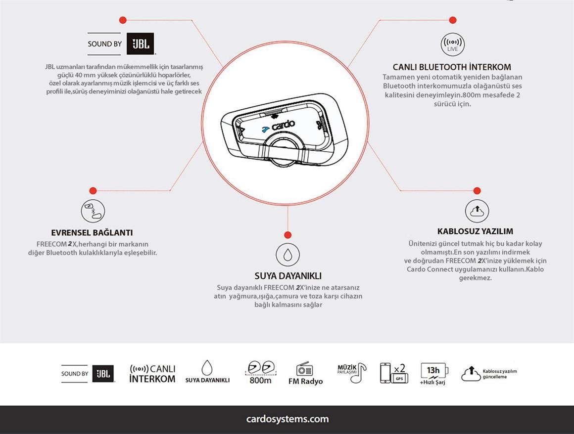 CARDO FREECOM 2X BLUETOOTH VE INTERCOM (TEKLİ PAKET)