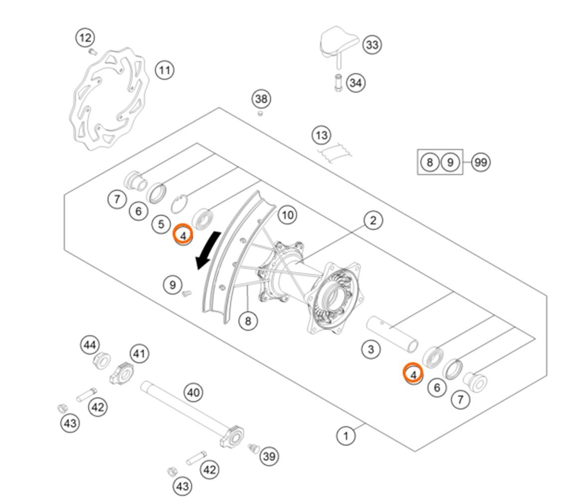KTM EXC EXC-F Modeller Arka Teker Rulman Takımı