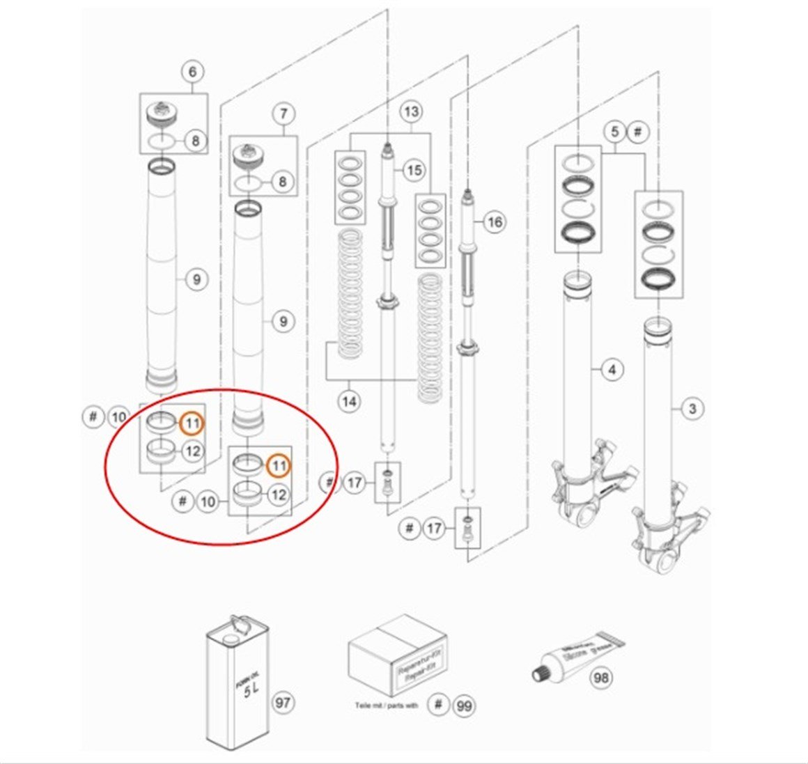 KTM EXC/EXC-F ÖN AMORTİSÖR BURCU 12-14