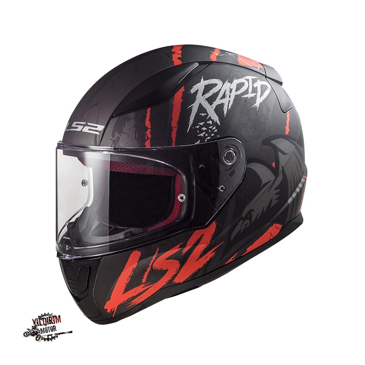 LS2 RAPID RAVEN MAT SİYAH-BEYAZ-KIRMIZI KASK