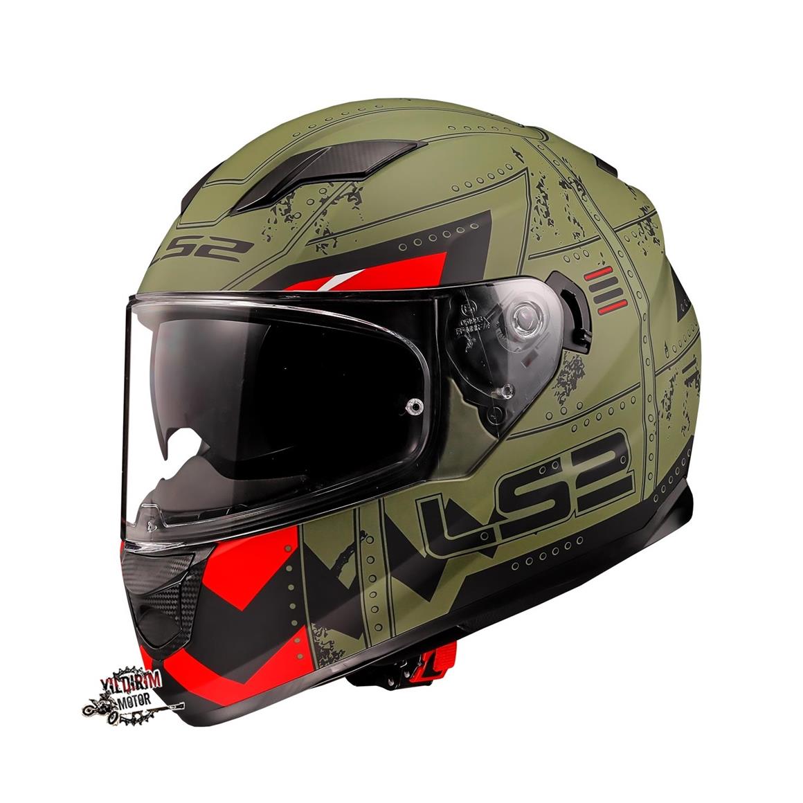 LS2 STREAM EVO MAX MAT MILITARY YEŞİL-KIRMIZI KASK