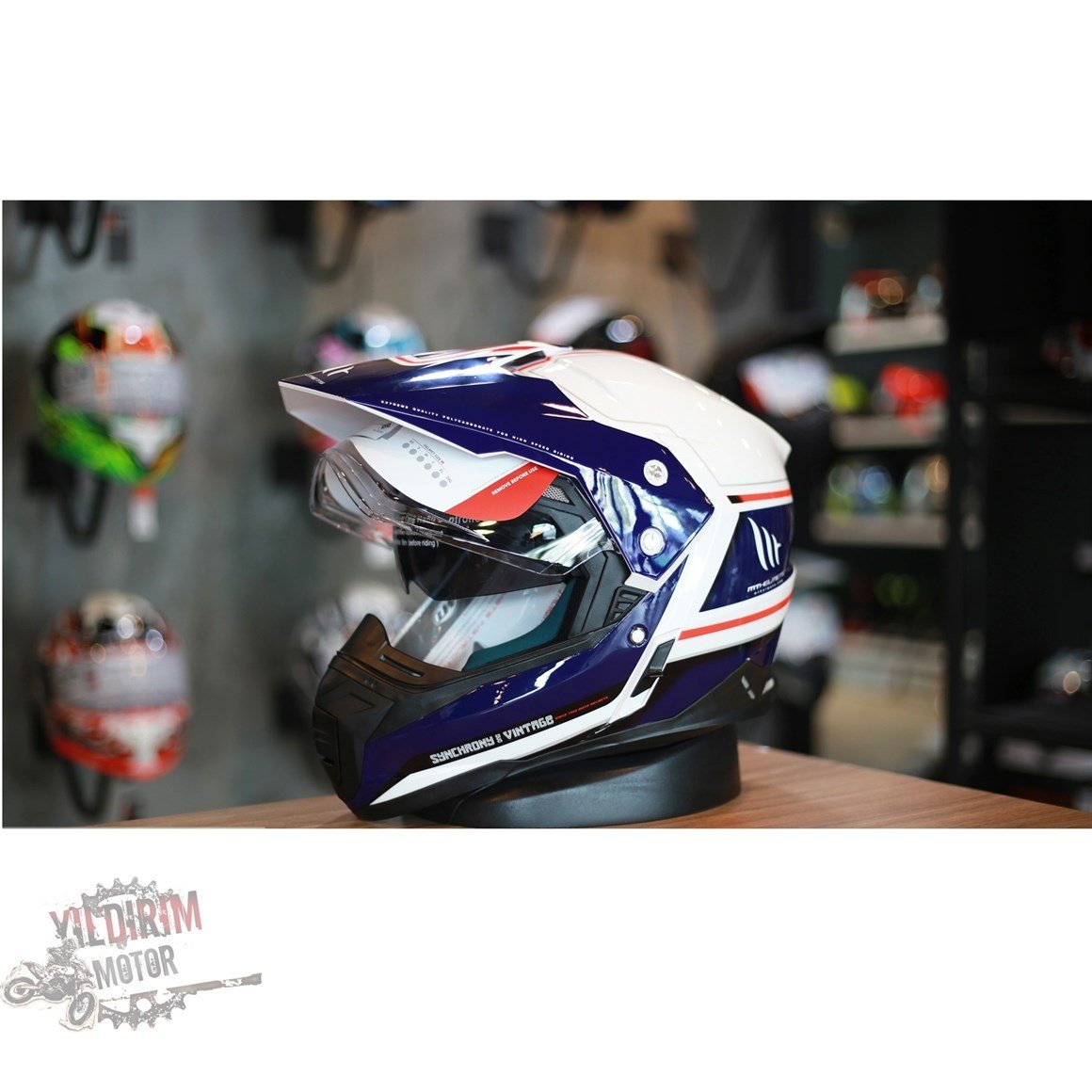 MT SYNCHORNY DUO SPORT VİNTAGE BEYAZ MAVİ KASK
