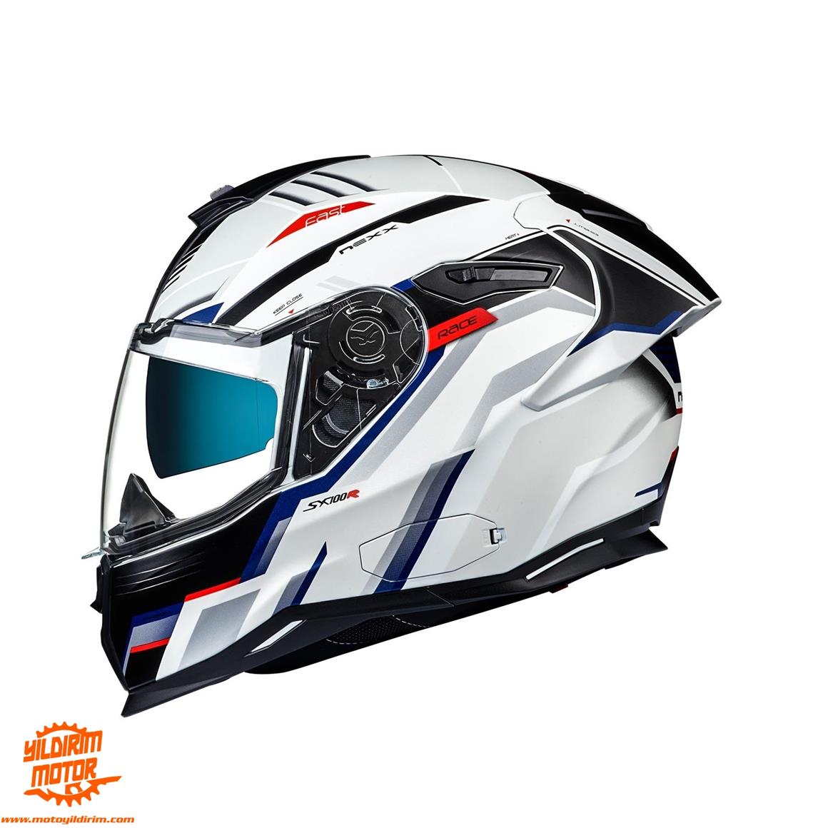 NEXX SX.100R GRIDLINE MAT BEYAZ-MAVİ KASK