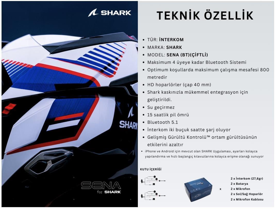 SHARK SENA BLUETOOTH İNTERCOM ÇİFTLİ BTD SİYAH