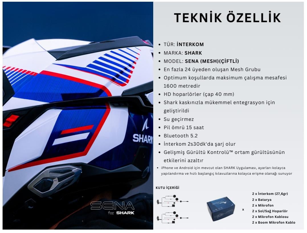 SHARK SENA BLUETOOTH İNTERCOM ÇİFTLİ MWD METALİK GRİ