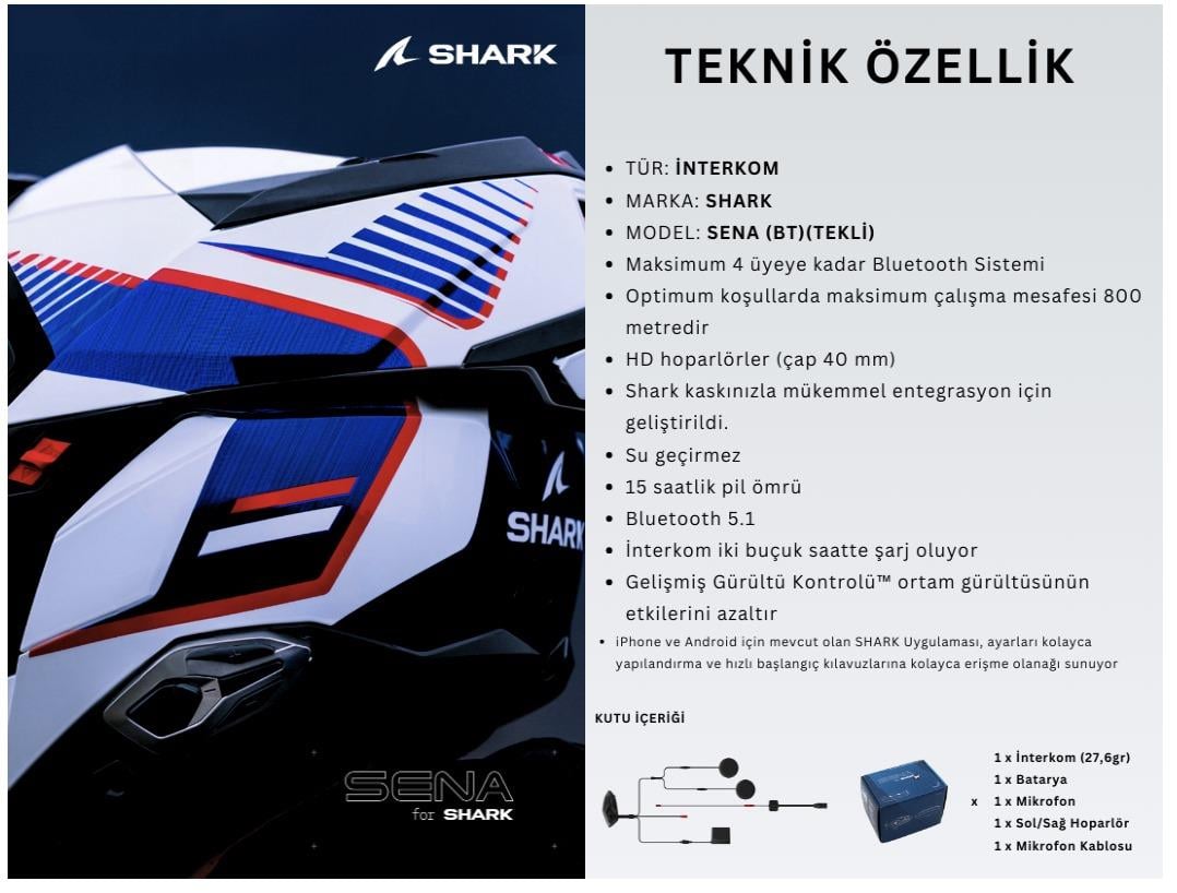 SHARK SENA BLUETOOTH İNTERCOM TEKLİ BTS SİYAH